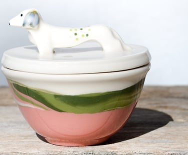 Ceramic Salt Cellar lid dachshund, Pottery sugar bowl Wiener, Dachshund Kitchen Gift, Mother's day, 
