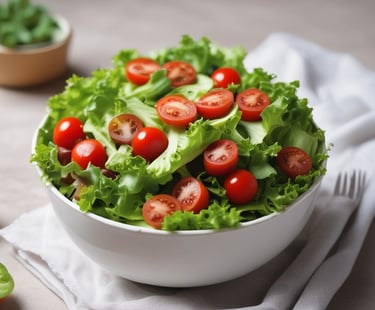um pote de salada de tomate e alface