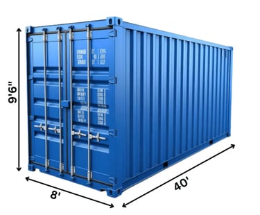 Blue 40ft High Cube Shipping Container with dimensions