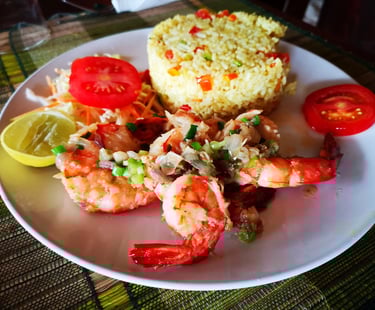 Crevettes préparées au restaurant de l’hôtel Ocean Lodge à Sakalava Diego-Suarez Madagascar