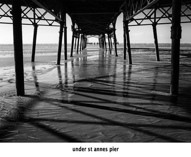 under st annes pier on the beach looking at the old pier