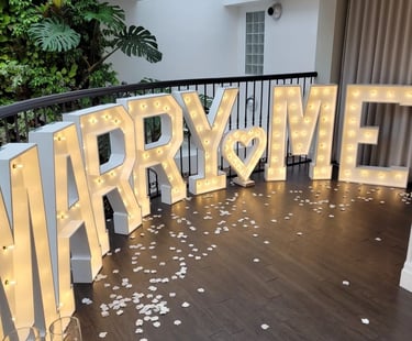 Marry Me marquee for an engagement at sassfrazz