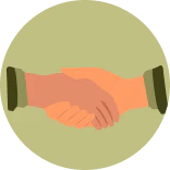 Illustration of two hands shaking, representing a community built on trust.