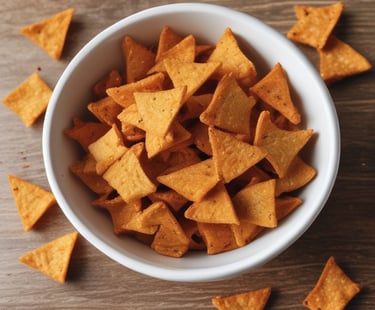 salgadinhos dentro de uma vasilha em uma mesa