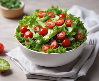 um pote de salada de tomate e alface