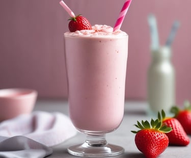 um copo de milk shake de morango