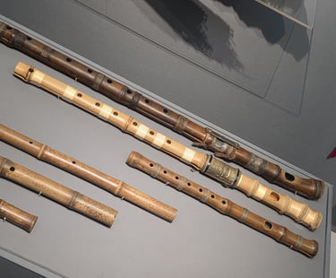Jeongak daegeum (top) and other wind instruments from a display at the Gugak Museum in Seoul