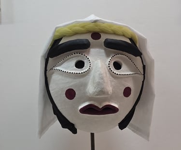 Songpa Sandae Nori mask on display at the Hahoe World Mask Museum