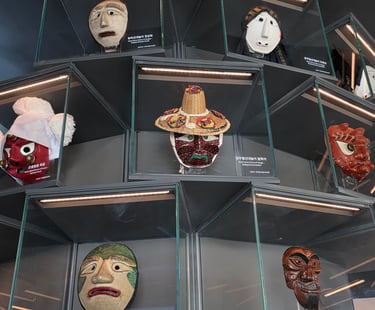 Talchum mask display at the National Intangible Heritage Center