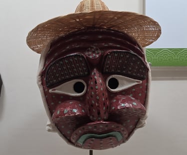Yangju Byeolsandae Nori mask on display at the Hahoe World Mask Museum