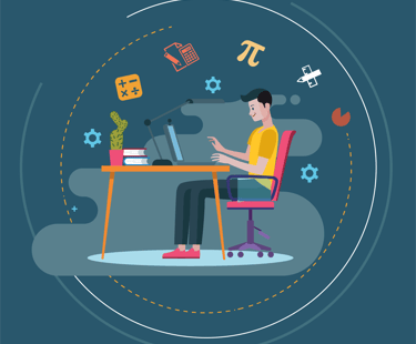 vyras sėdi prie stalo su nešiojamu kompiuteriu ir kompiuteriu