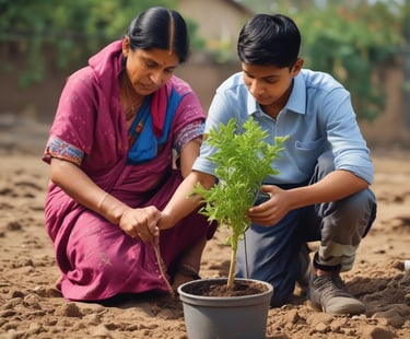 A family discussing financial literacy concepts around a table