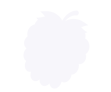 Fehér sziluett ikon egy friss málnával, tetején egy kis levéllel.