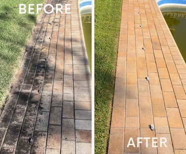 pool side pressure clean before and after with a massive difference