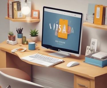 A designer working on a vibrant logo concept on a computer screen.