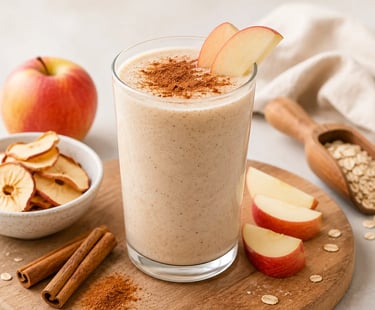 cinnamon apple pie thm e smoothie on a cutting board