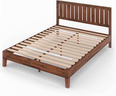 ZINUS Vivek Deluxe Wood Platform Bed Frame with Headboard in antique espresso finish, queen size