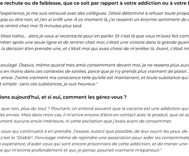 Témoignage d’un ancien cocaïnomane expliquant qu’il n’a plus aucune envie de consommer