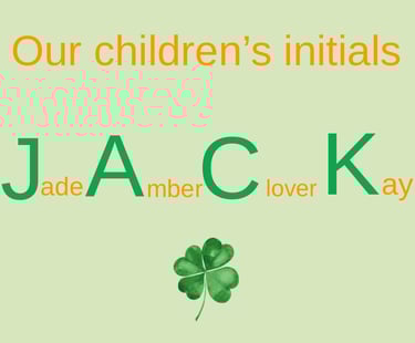 Jack’s Locksmith children’s initials JACK, Jade, Amber, Clover, Kay image explaining what JACK’s stands for local locksmith