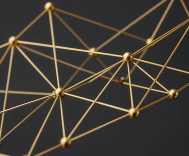 Abstract gold network nodes representing systemic excellence and enterprise integration by Abionori.