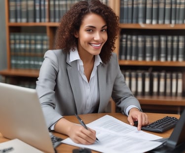 Two hands are visible, one holding a pen and another holding a document, suggesting a situation involving document review or signing. The scene appears to be set on a desk with a table lamp illuminating the area.