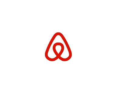 Logotipo vermelho estilizado com laço infinito sobre fundo preto airbnb