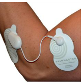 Photo of Painmaster patches on the outside of the elbow.