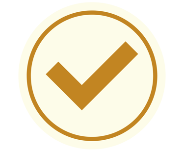 A gold check mark icon inside a white circle used for verification and success symbols.