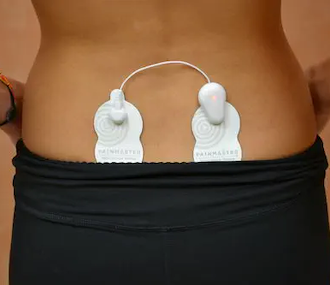 Painmaster patches applied to the lower back for sciatica pain.