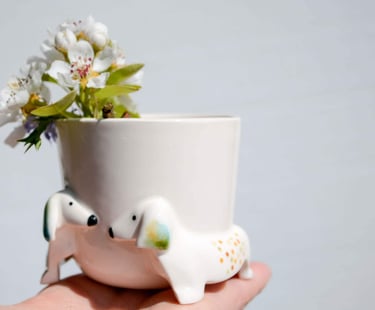 Dachshund Gifts, White Ceramic Planter Porcelain, Flower Pot, Dog Planter, Teckel, Dachshund