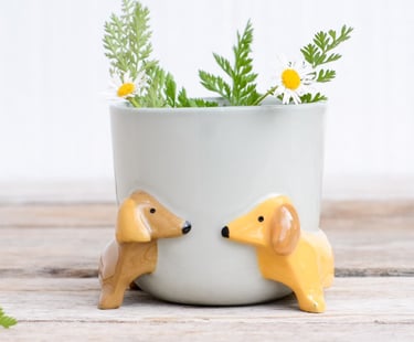 ceramic planter,dog planter,teckel,flower pot ceramic,dachshund planter,succulent pot dog, ummaarte