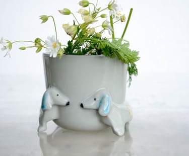 Weiner dog planter small, plant pot for succulents, dachshund gifts for women, ceramic pot handmade