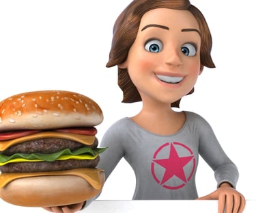 a woman holding a hamburgerburger and a hamburgerburger