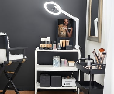 A makeup room with cosmetics