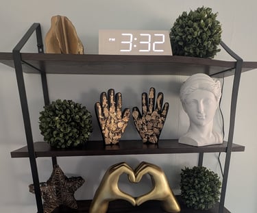 a shelf with massage therapy decor