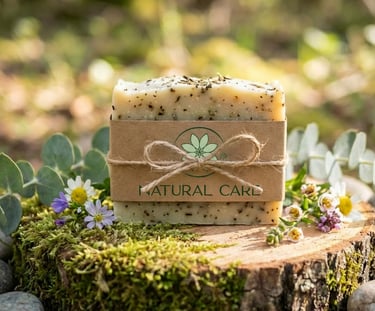Natural Care savon bio emballé dans du carton avec logo 