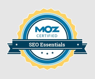 Certification stating that owner is certified in SEO Essentials from MOZ.