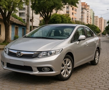 Honda Civic 2013 prata estacionado em rua urbana brasileira com prédios e árvores ao fundo sob luz n