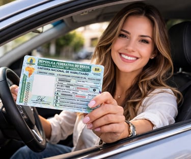 observacao na cnh motorista segurando habilitacao dentro do carro
