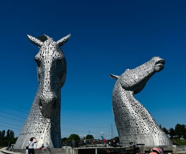 The Kelpies metal horse head sculptures.