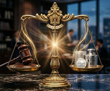 Scales balancing integrated litigation and tax advisory at Harsh Malik Law.