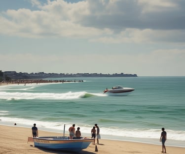 A thrilling speedboat racing across the waves in Alleppey.