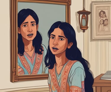 A smiling child practicing communication skills with a parent