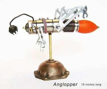 View 2 of metal creature named Anglopper by Santa Barbara Sculptor Tal Avitzur.  Save