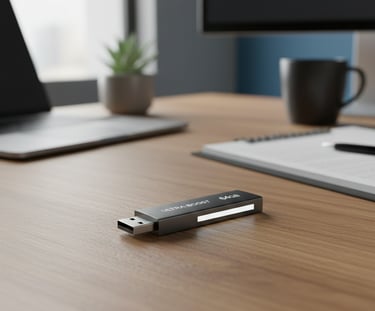 Pen drive de 64gb em cima de mesa de escritório