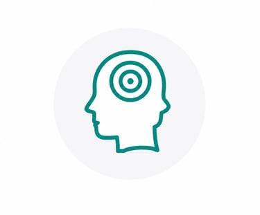 Teal icon of a human head silhouette with a target symbol inside representing focus and mental clarity.