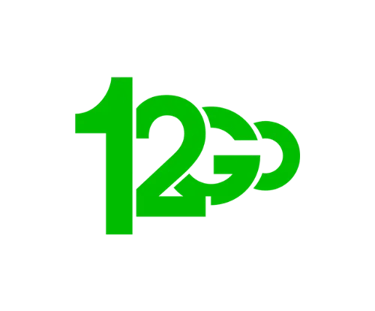 Green 12Go travel booking logo featuring interlocking numbers and letters on a black background.