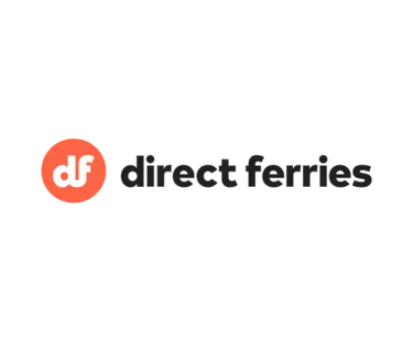 Direct Ferries logo with an orange circle 'df' icon and dark text on a black background.