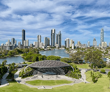 The skyline of Surfers Paradise and its surrounds, as viewed from the Home of the Arts