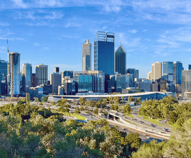 Perth CBD skyline from State War Memorial Lookout, August, 2023